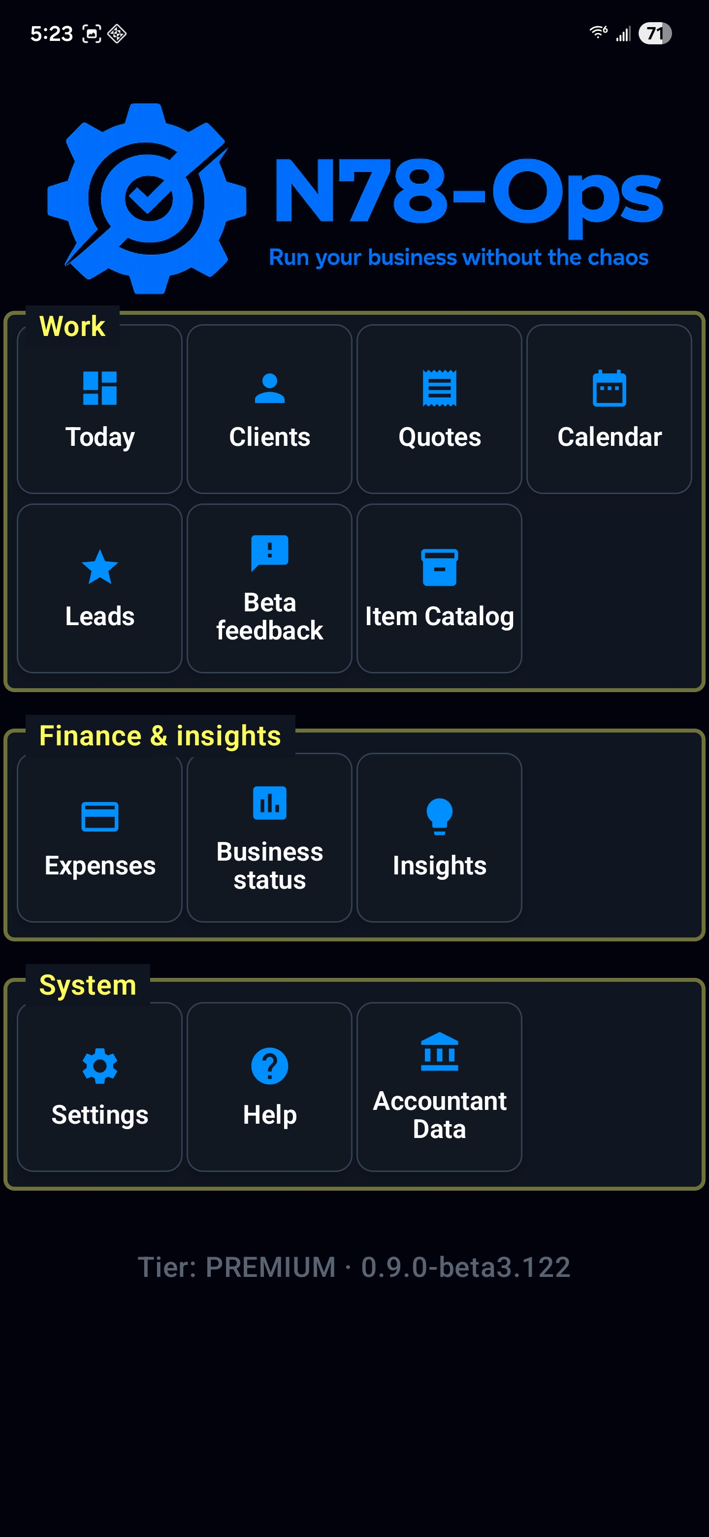 N78-Ops dashboard in dark theme