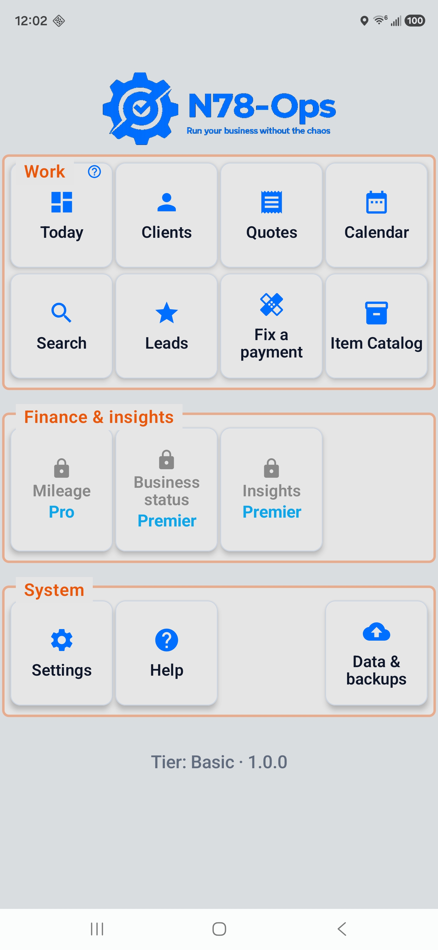 N78-Ops dashboard in light theme on a Samsung Galaxy S25 Ultra